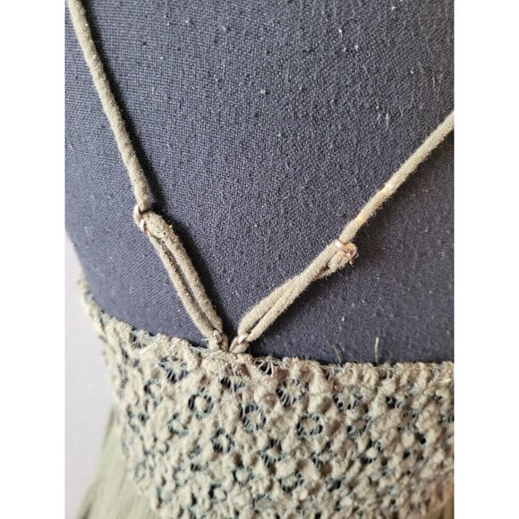 Free People Strappy V Neck Lace Top Size XS Fairycore Olive Green Bohemian - Picture 6 of 10